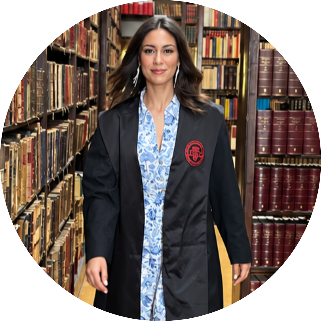 Ouissal Chairi, advocada col·legiada a l’ICAB, a la biblioteca del Col·legi de l’Advocacia de Barcelona