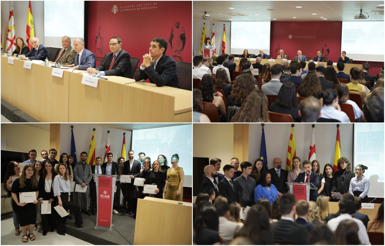 Ouissal Chairi y los equipos participantes durante la entrega de premios del Triangular de Universidades 2024 en el ICAB